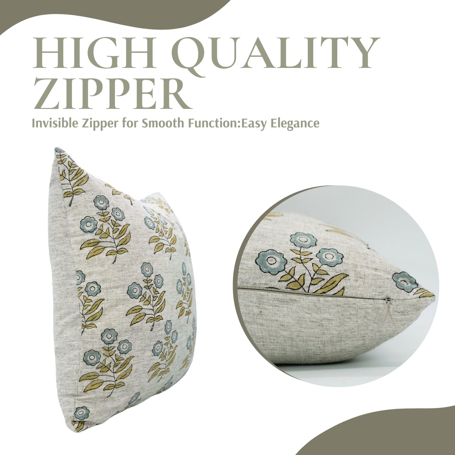 Indian Green Floral Linen Throw Cover - Neha