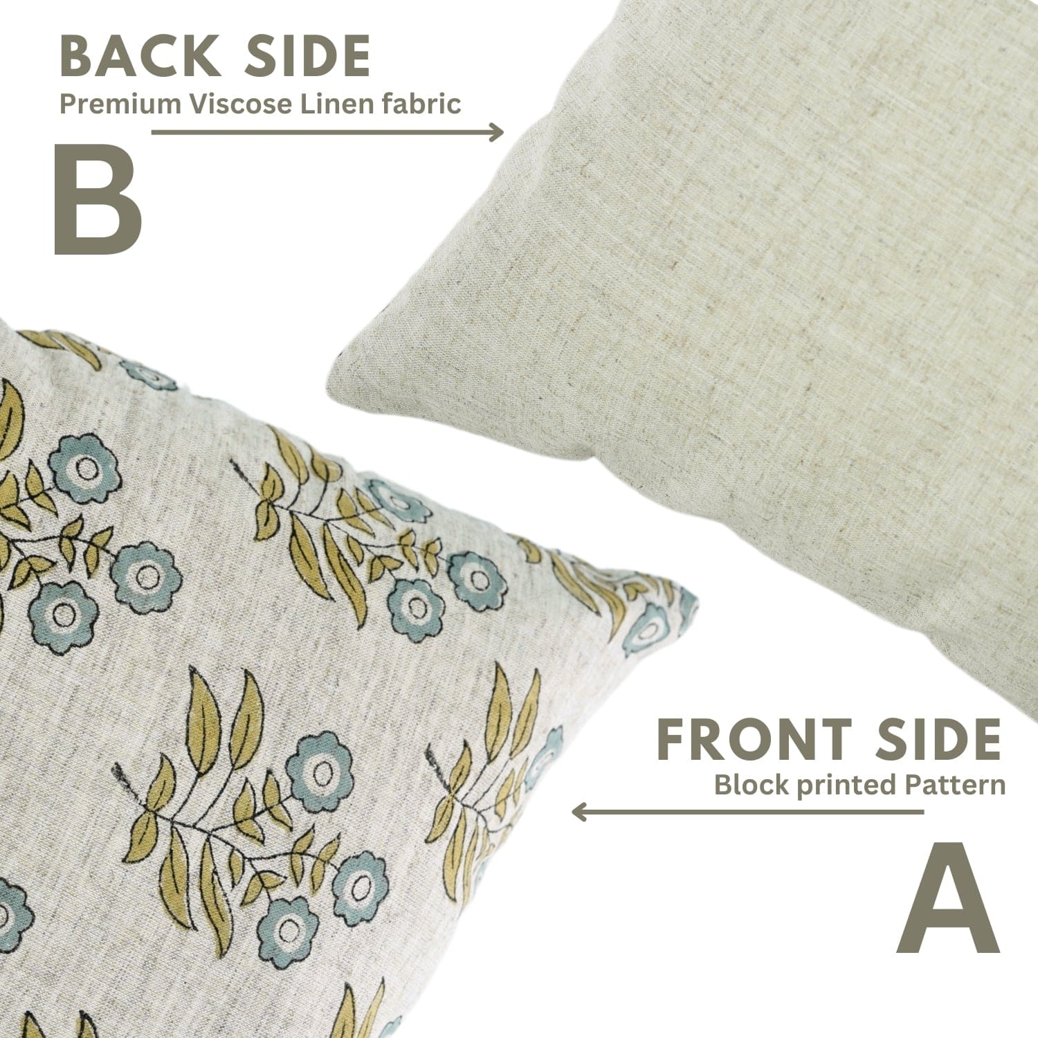 Indian Green Floral Linen Throw Cover - Neha