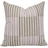 Striped pillow with green and brown lines on a white background