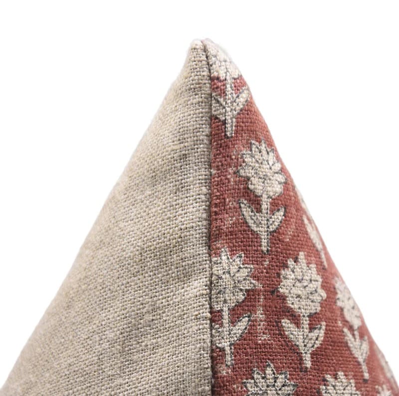 Block Printed Brown Floral Pillow Cover - Pankhudi