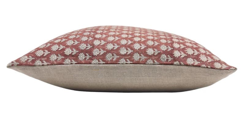 Block Printed Brown Floral Pillow Cover - Pankhudi