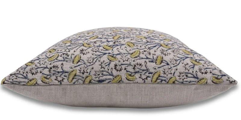 Decorative pillow with floral pattern on agrey linen fabric