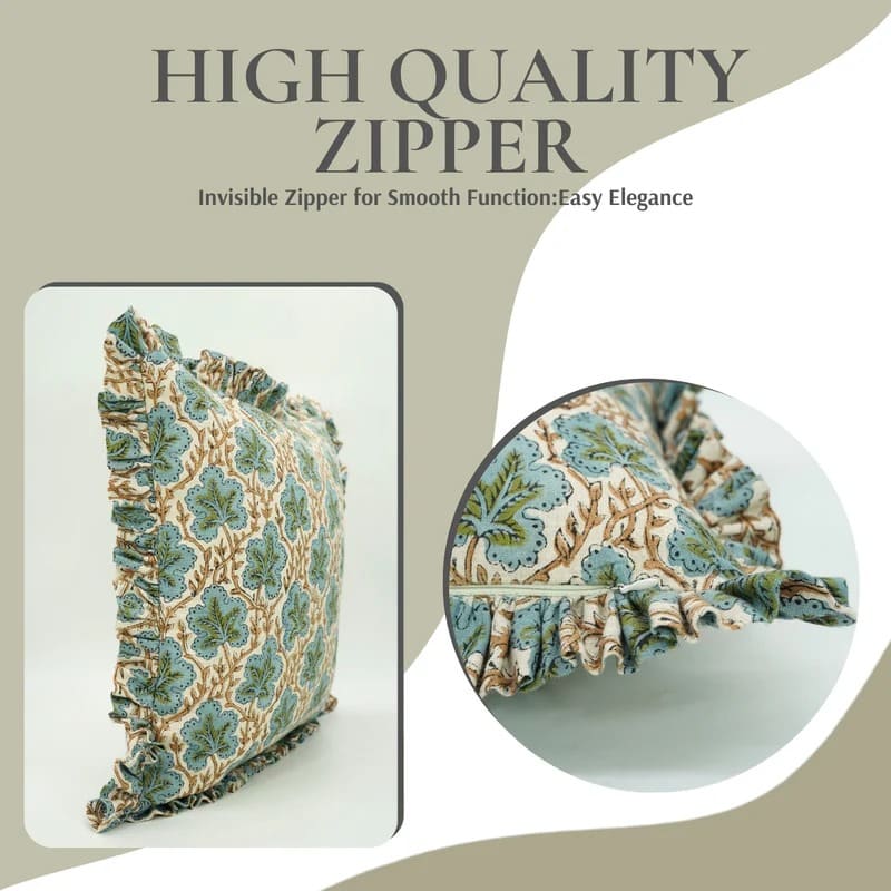 Handmade Linen Floral Frill Pillow Cover - Pushp Samhita