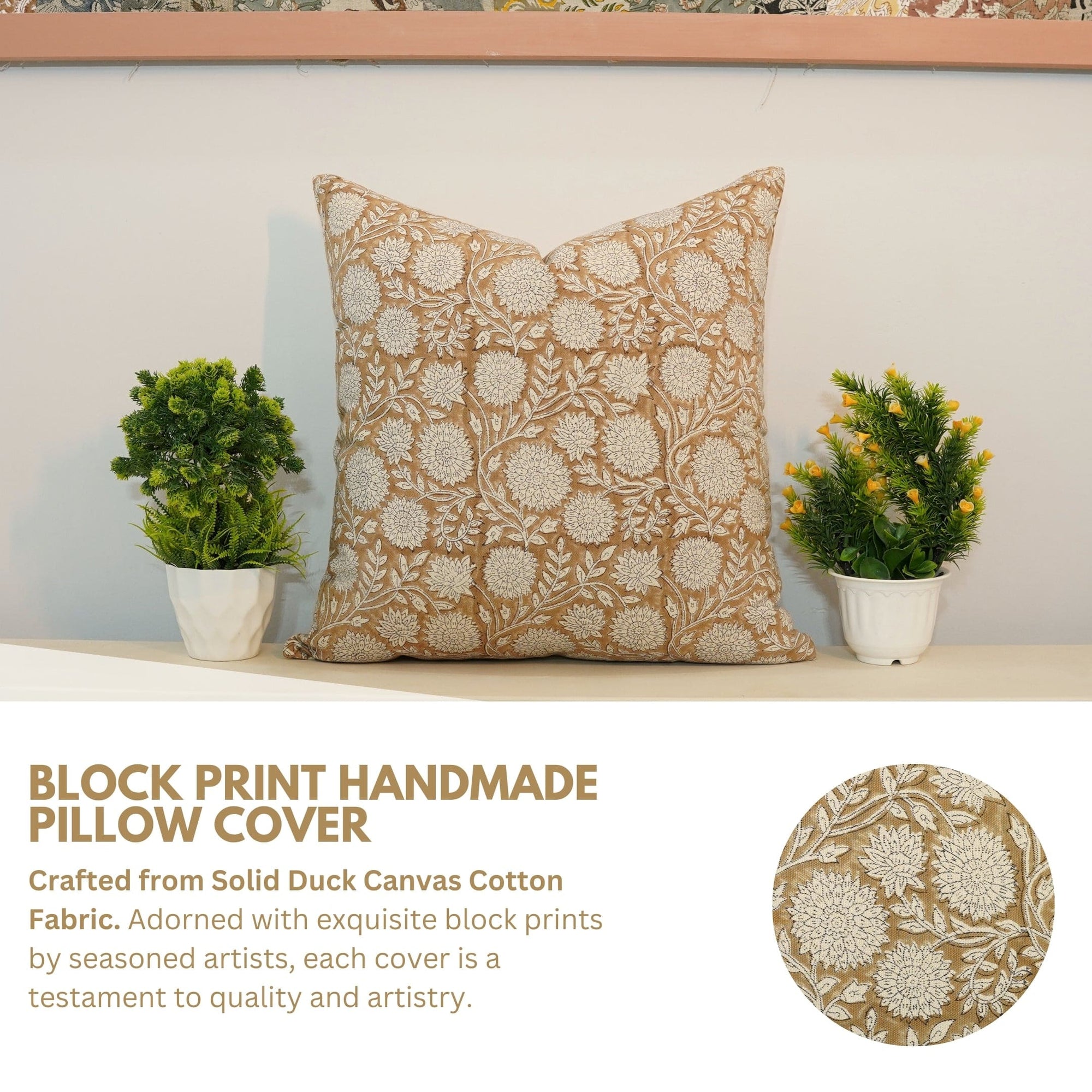 Indian Brown Floral Print Cushion Cover - Rajat