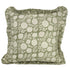 Floral-patterned pillow cover with white flowers on a green fabric