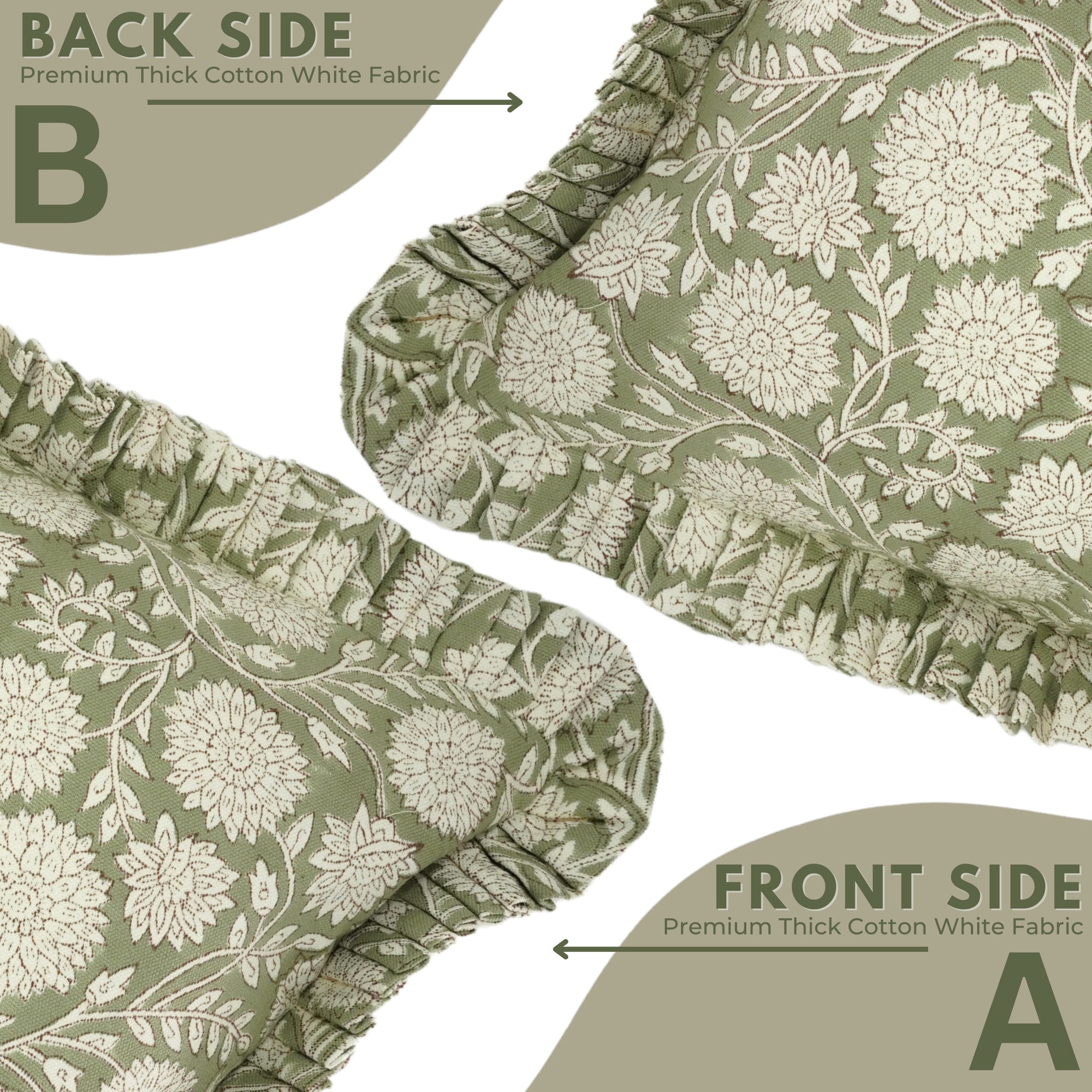 Green floral fabric with ruffled edge 