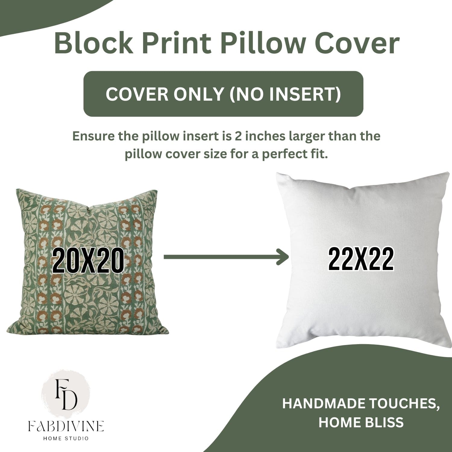 Handblock print Rajat Border cushion cover by Fab Divine, showing proper pillow size for décor