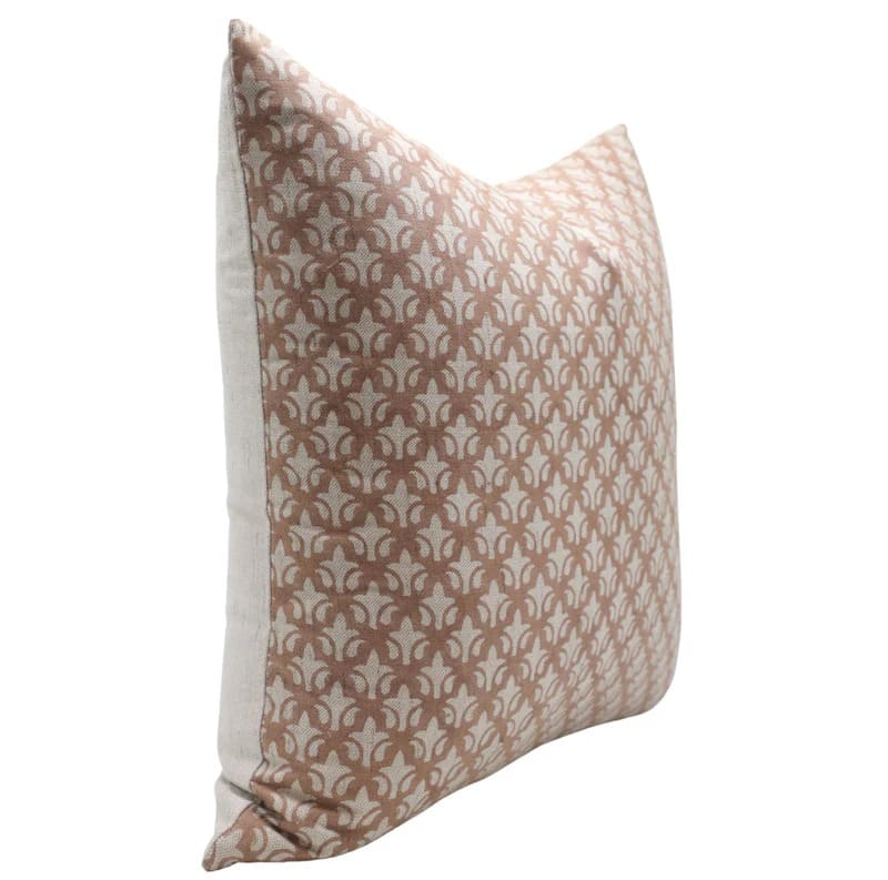 Decorative pillow with a brown geometric pattern on a white background