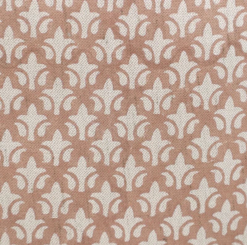 Patterned fabric with a repeating design on a brown and beige background