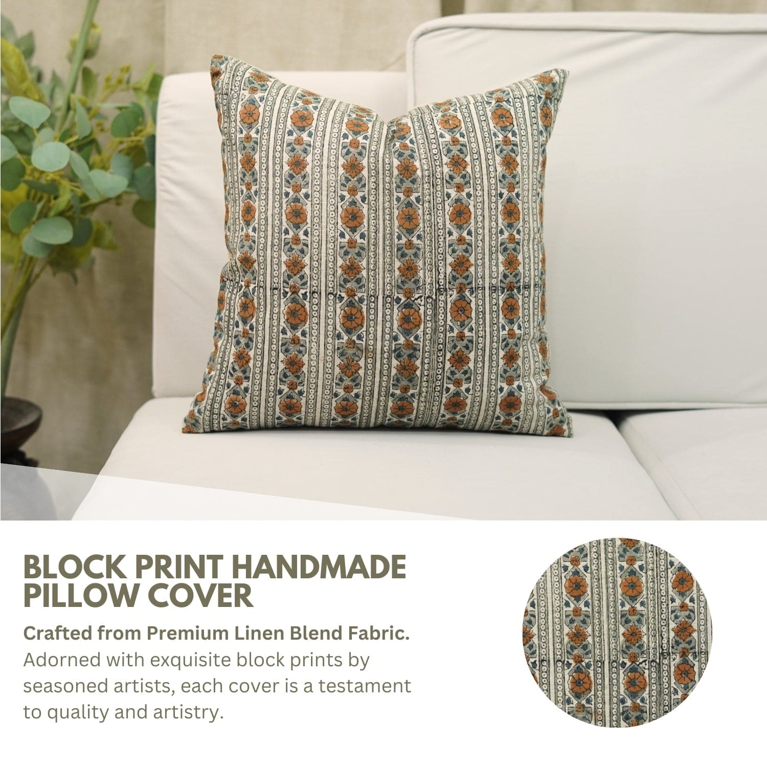 Linen Blend Grey Floral Couch Pillow - Rakhi Phool