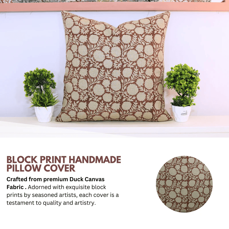 Hand Block Throw Floral Pillow Cover - Rameshwaram