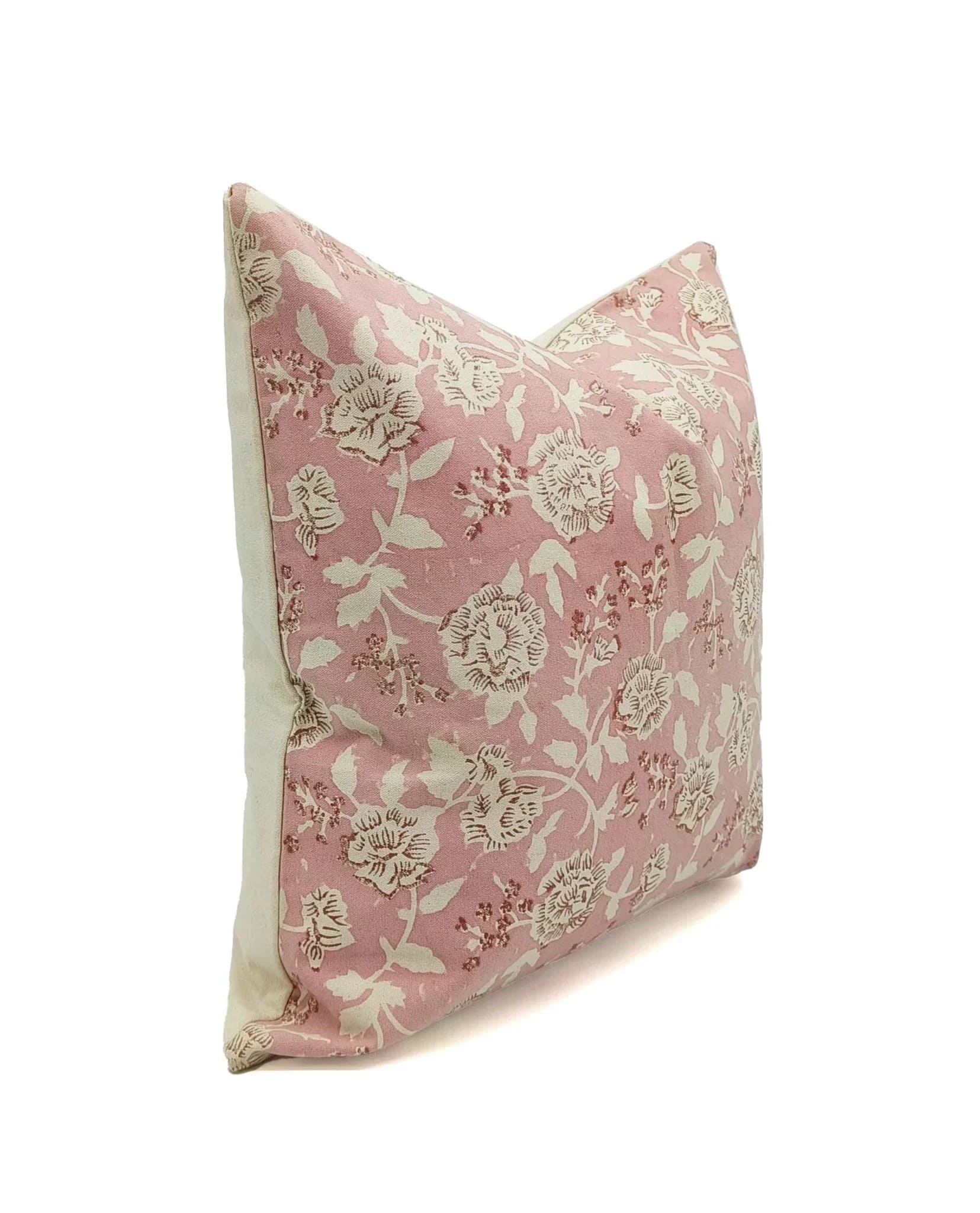 Floral patterned pillow cover with beige print 