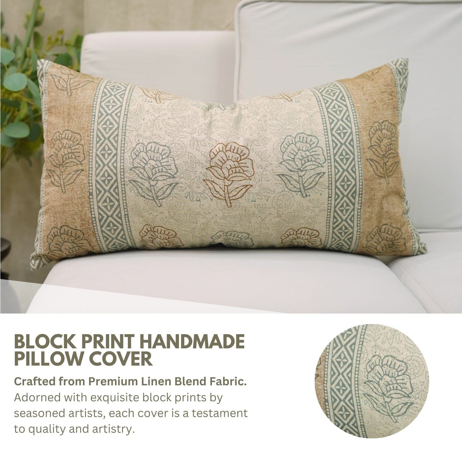 Handmade Linen Blend Brown Pillow Cover - Rohini