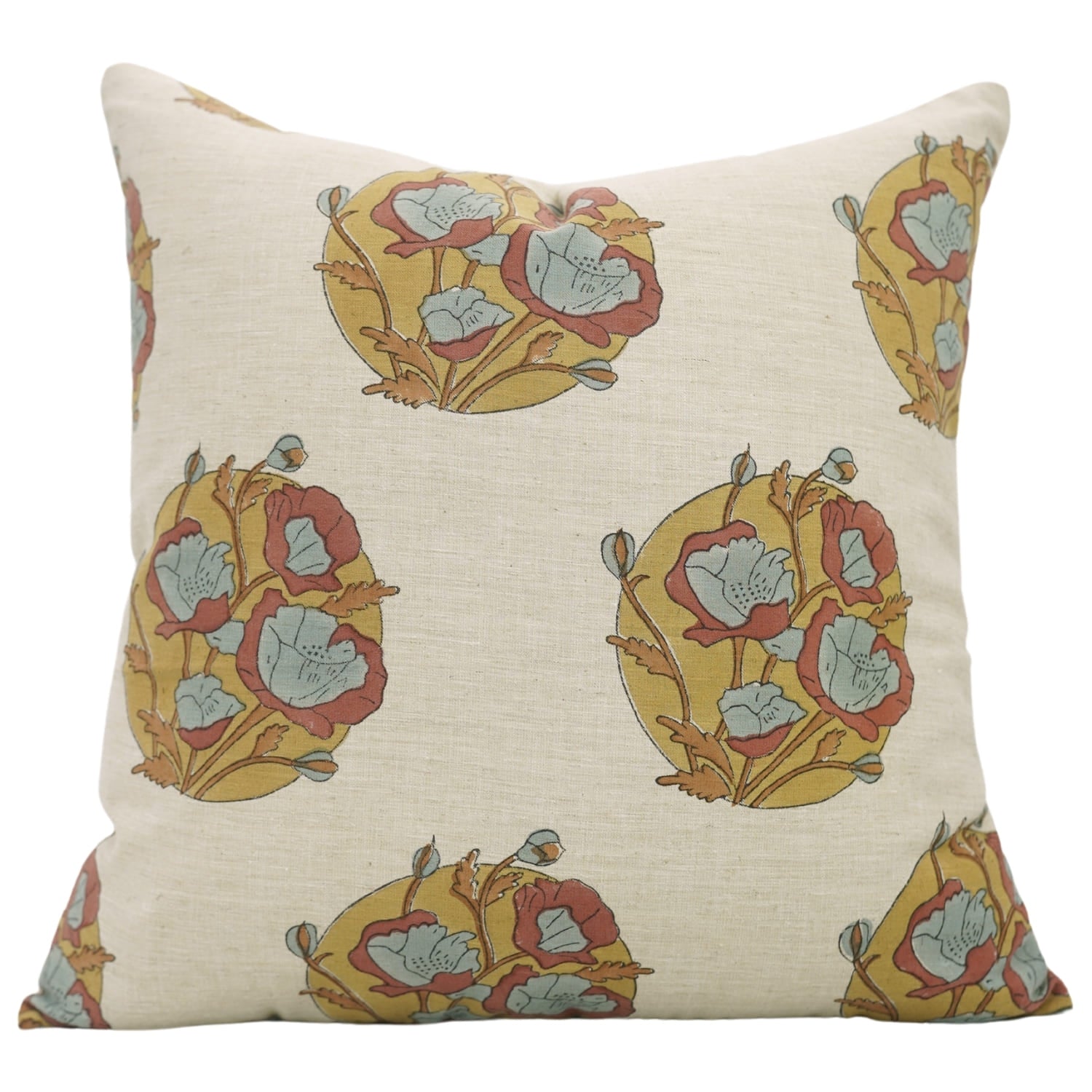 Fab Divine handblock print cushion cover in Sandhya Pushap design, linen blend fabric