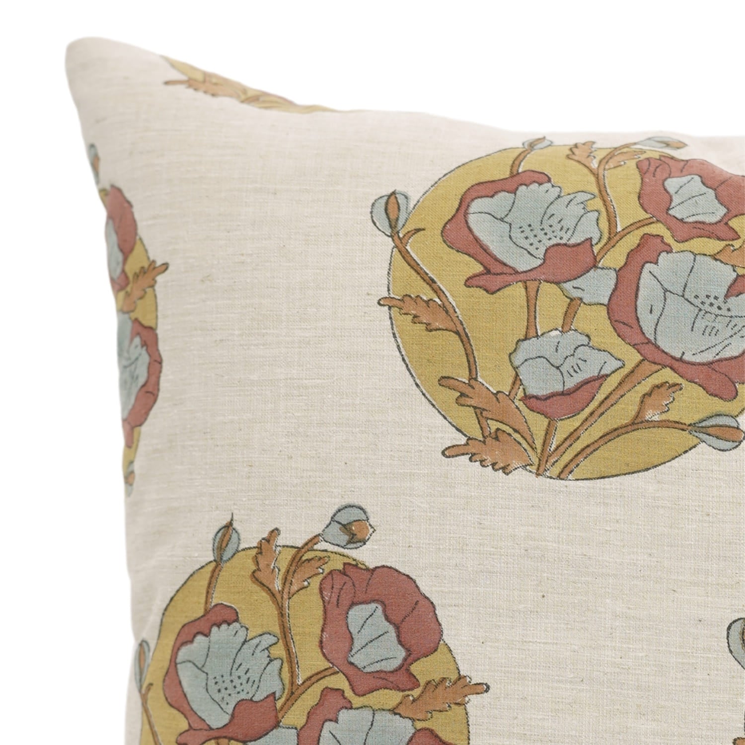 Handcrafted handblock print pillow cover in Sandhya Pushap pattern, Fab Divine, linen blend