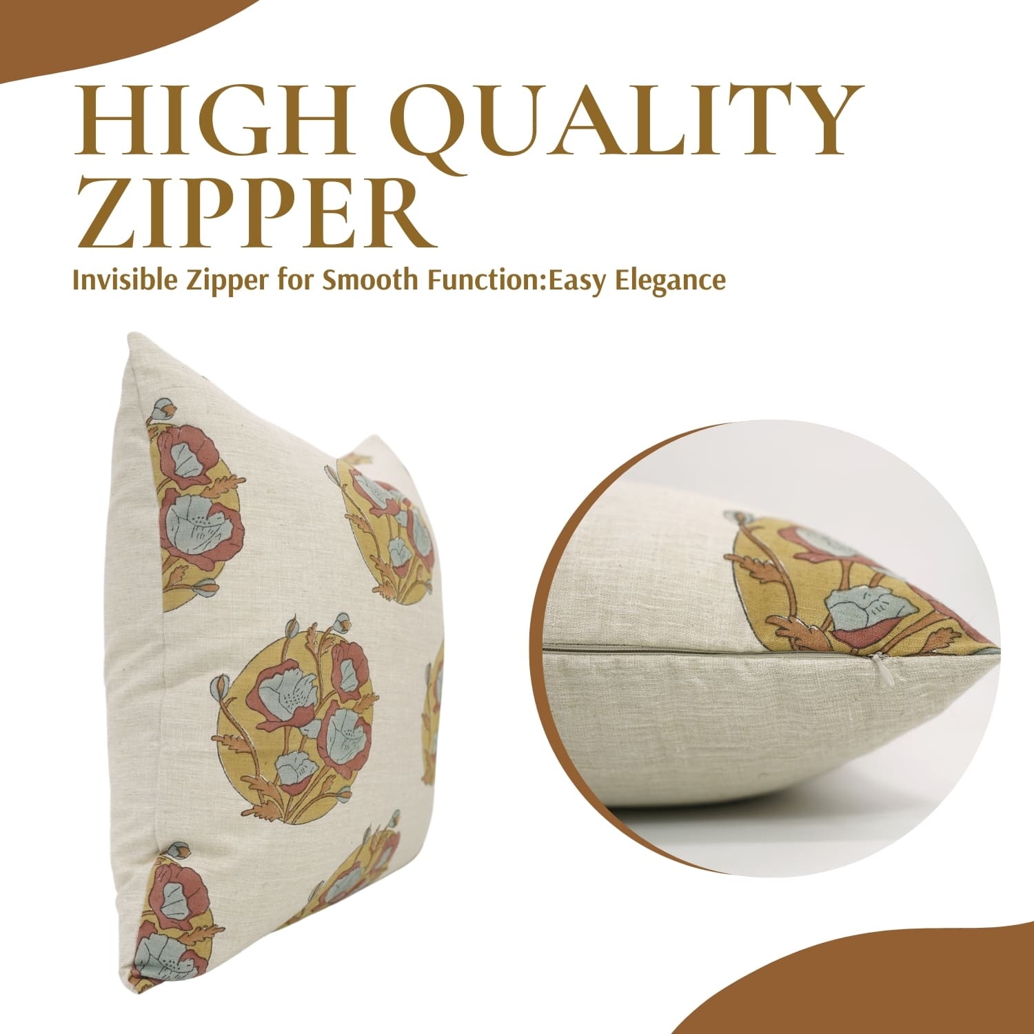 Fabdivine Sandhya Pushap hand block printed cushion cover in linen blend fabric