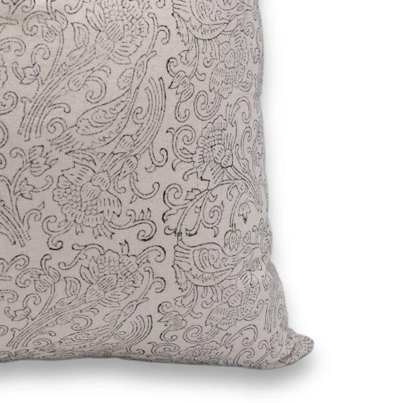 Block Print Black Vine Cushion Case - Sanganeri Jaal