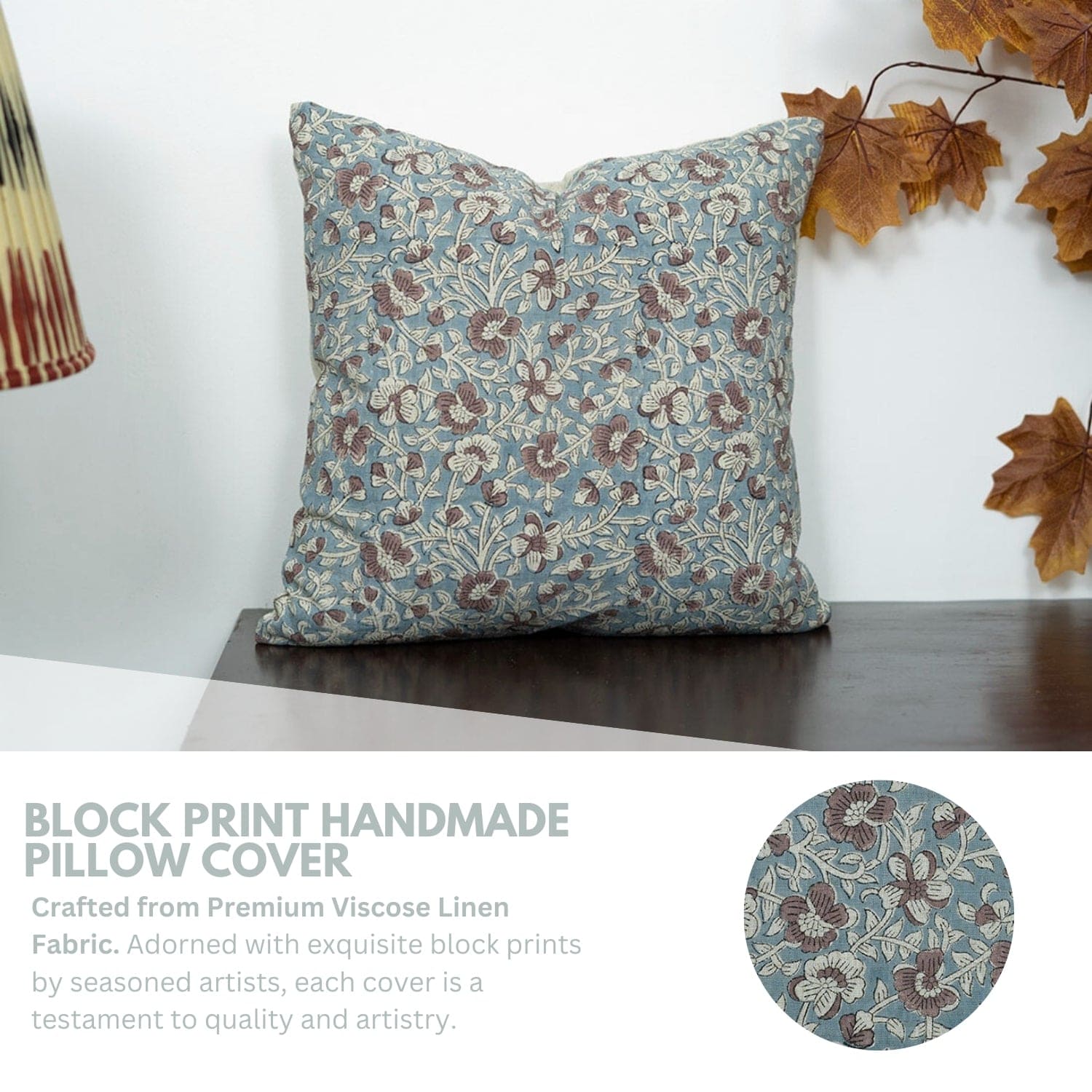 Blue Floral Linen Throw Cover - Saundrya
