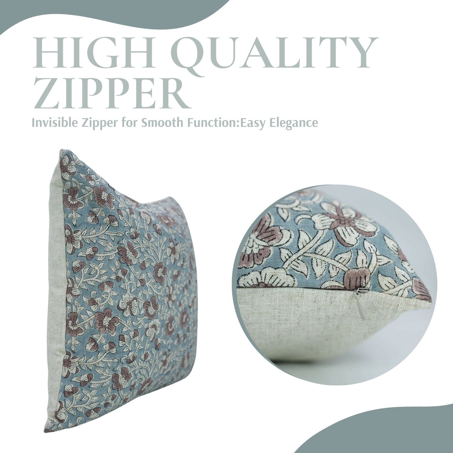 Blue Floral Linen Throw Cover - Saundrya