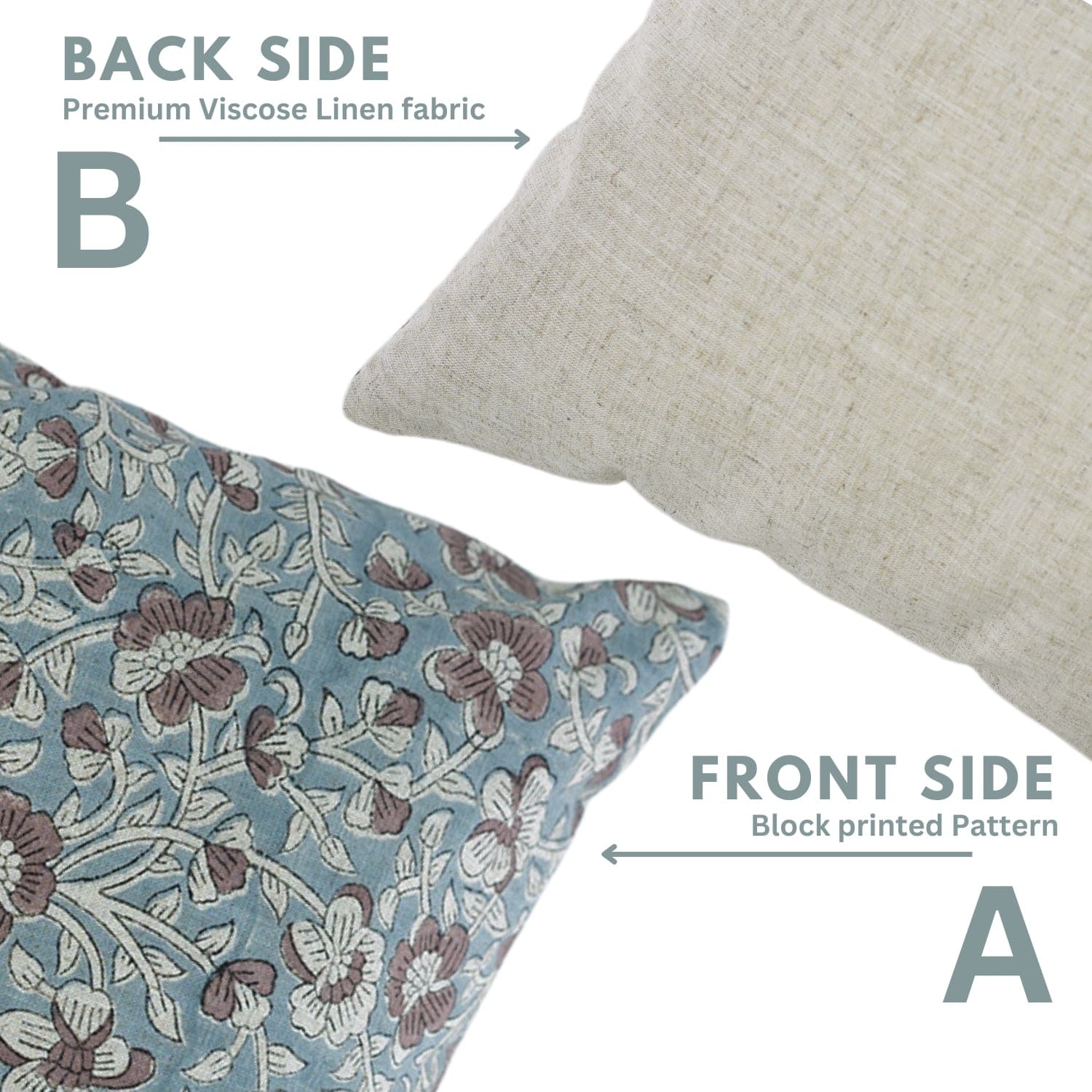 Blue Floral Linen Throw Cover - Saundrya