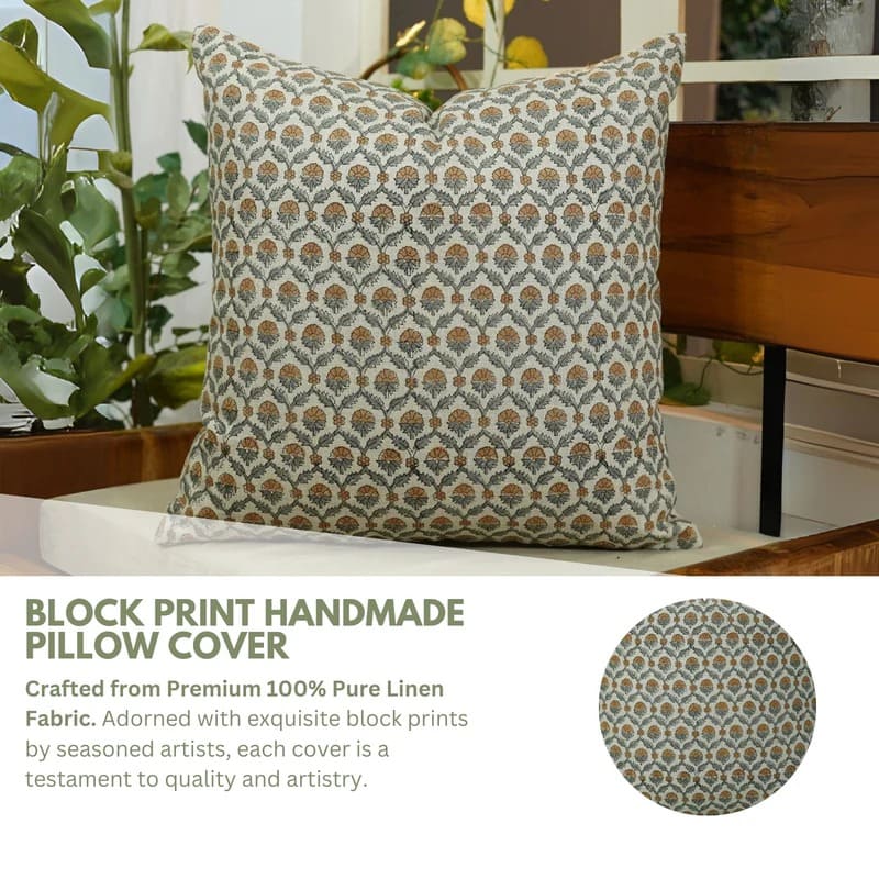 Handmade block print pillow cover, colorful home accent