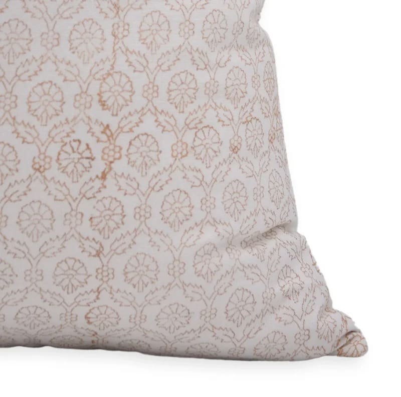 Block Print Brown Floral Pillow Cover - Shehnaaz