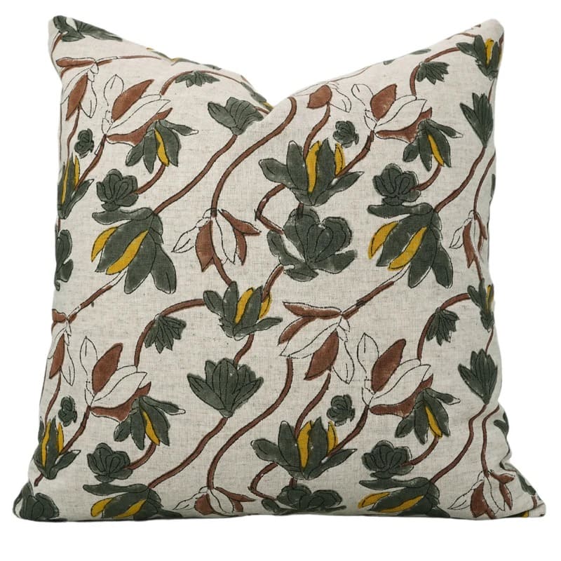 brown blockprint pillow cover