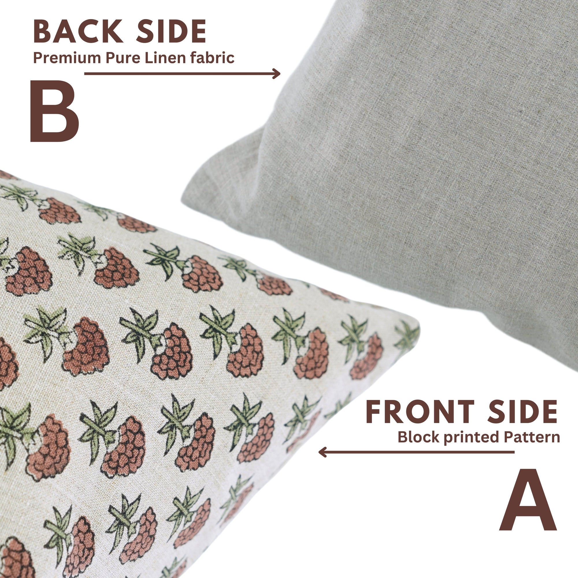 Two pillows, one with a floral pattern and the other with a solid color, on a white background.