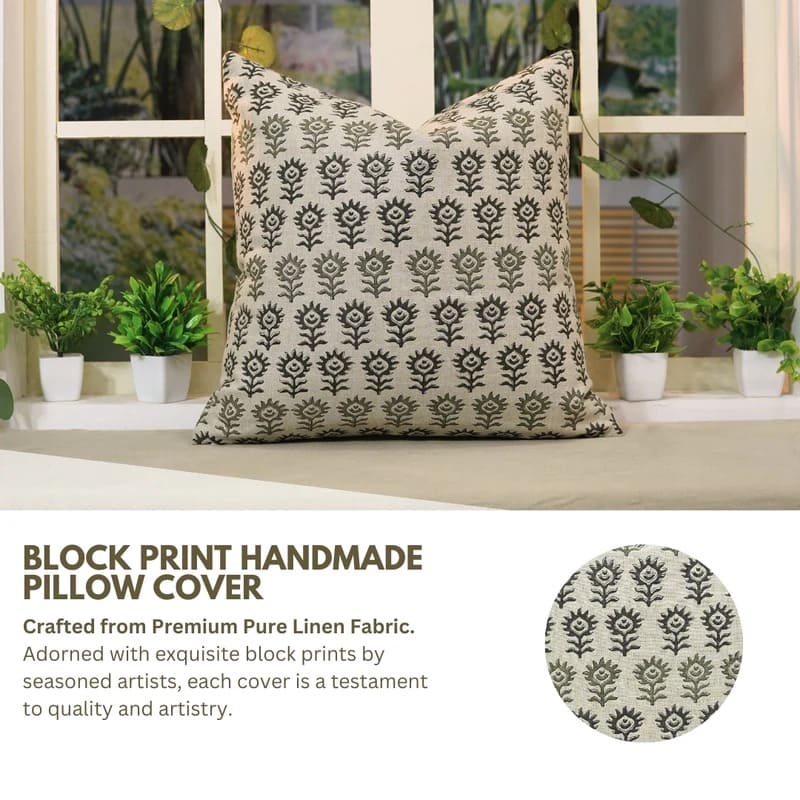 Handmade hand print cushion cover in floral patterns