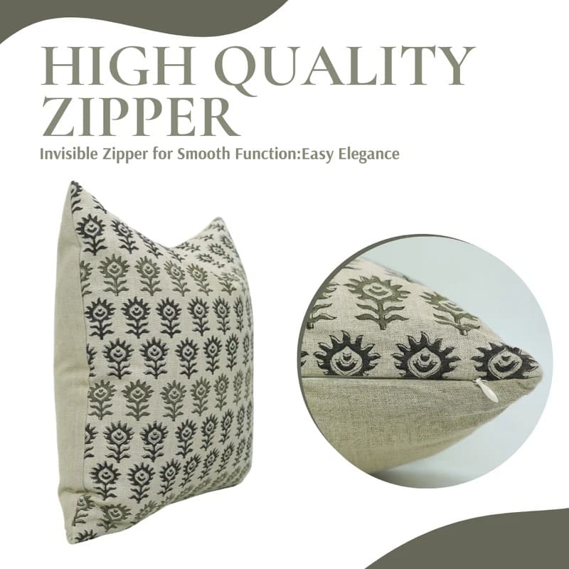Block Printed Pure Linen Pillow Cover - Suraj Mukhi