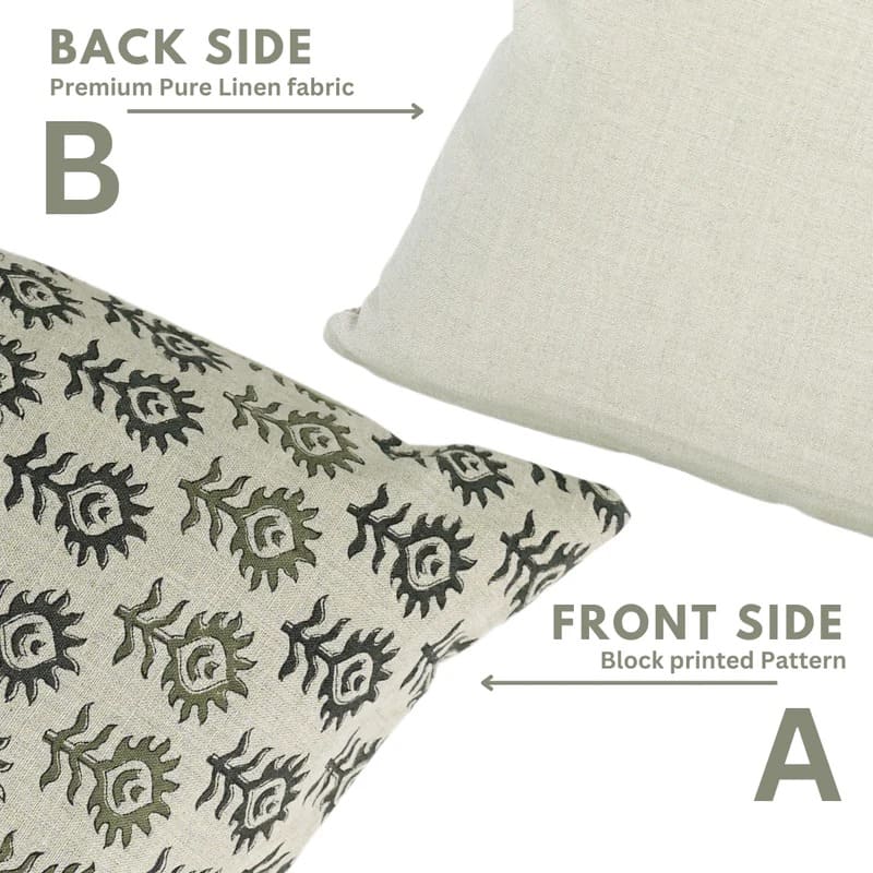 Block Printed Pure Linen Pillow Cover - Suraj Mukhi