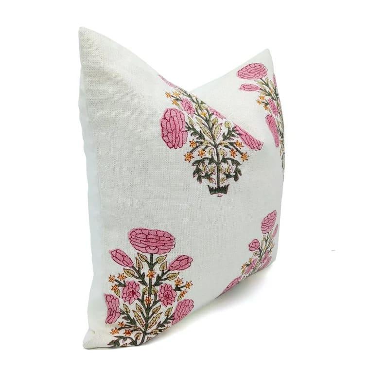 Decorative pillow covers with pink floral pattern