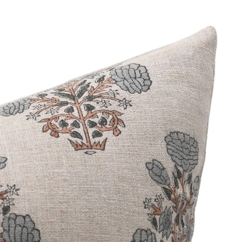 Block Print Floral Linen Cushion Cover - Swadesh