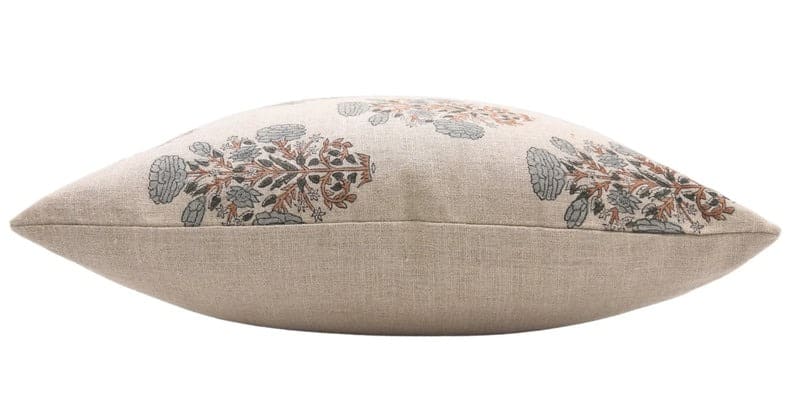 Block Print Floral Linen Cushion Cover - Swadesh