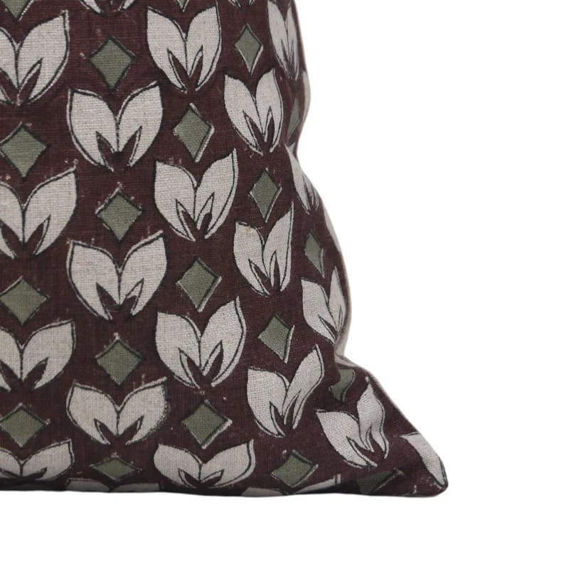 Pure Linen Brown Floral Cushion Case - Titlee