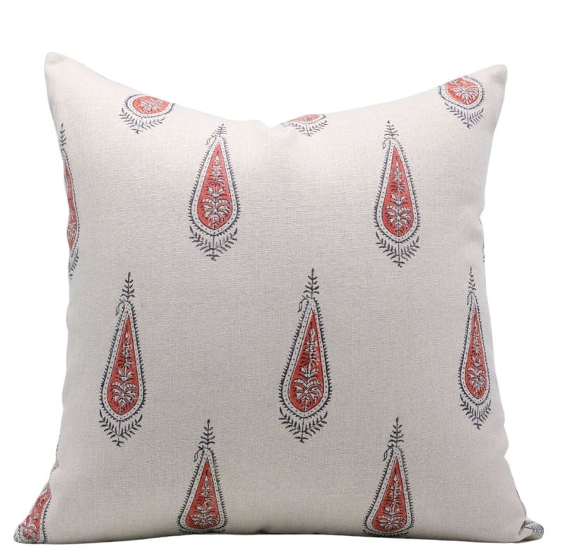 Decorative pillow with red and gray pattern 