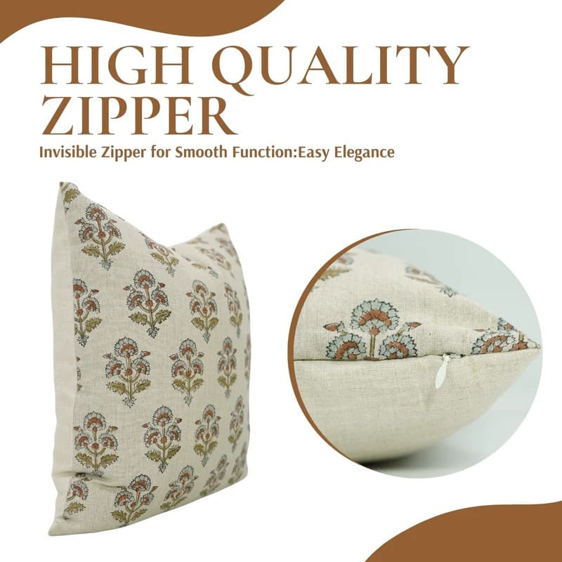 Handblock Brown Linen Cushion Cover || Traffic Light