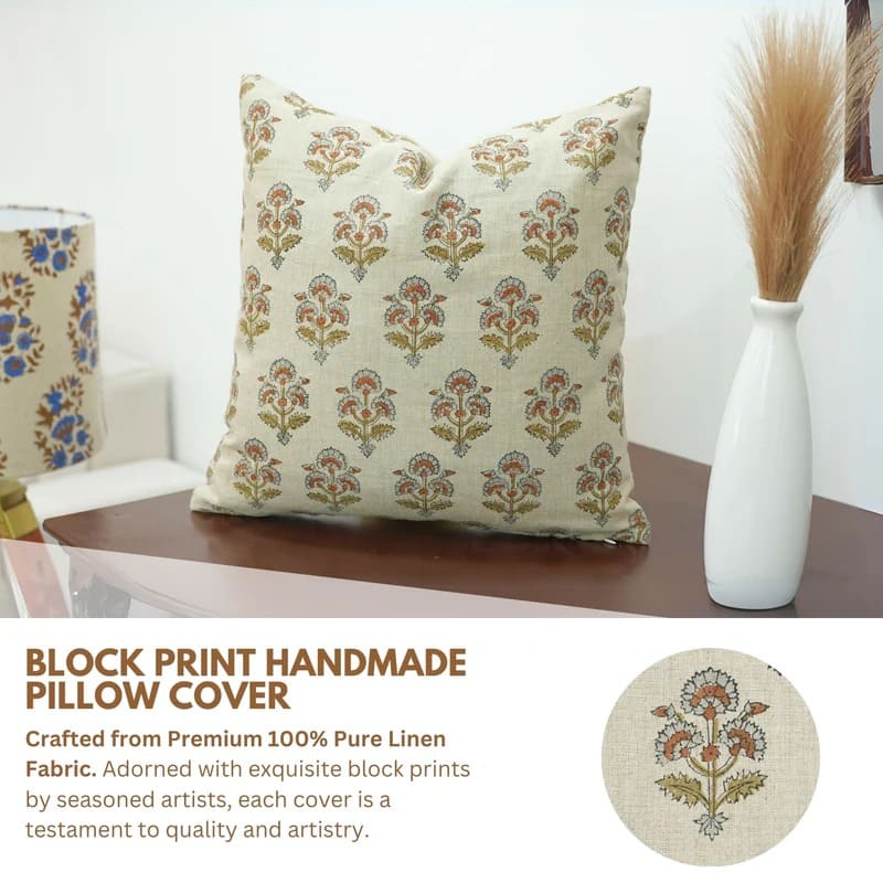 Artisan hand print pillow cover for ethnic home décor