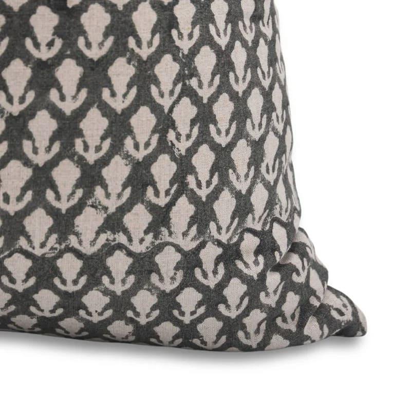 Handmade Gray Floral Linen Pillow Cover - Trishul