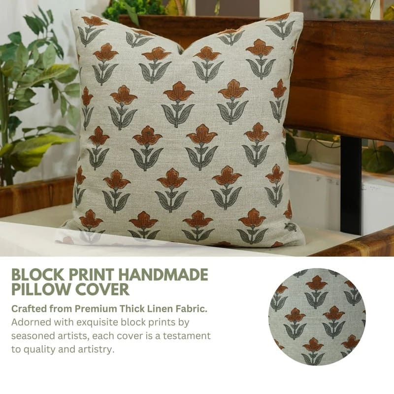 Elegant hand print pillow cover, natural fiber design