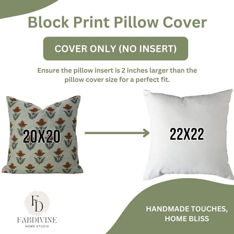 Decorative block print pillow cover for warm interiors