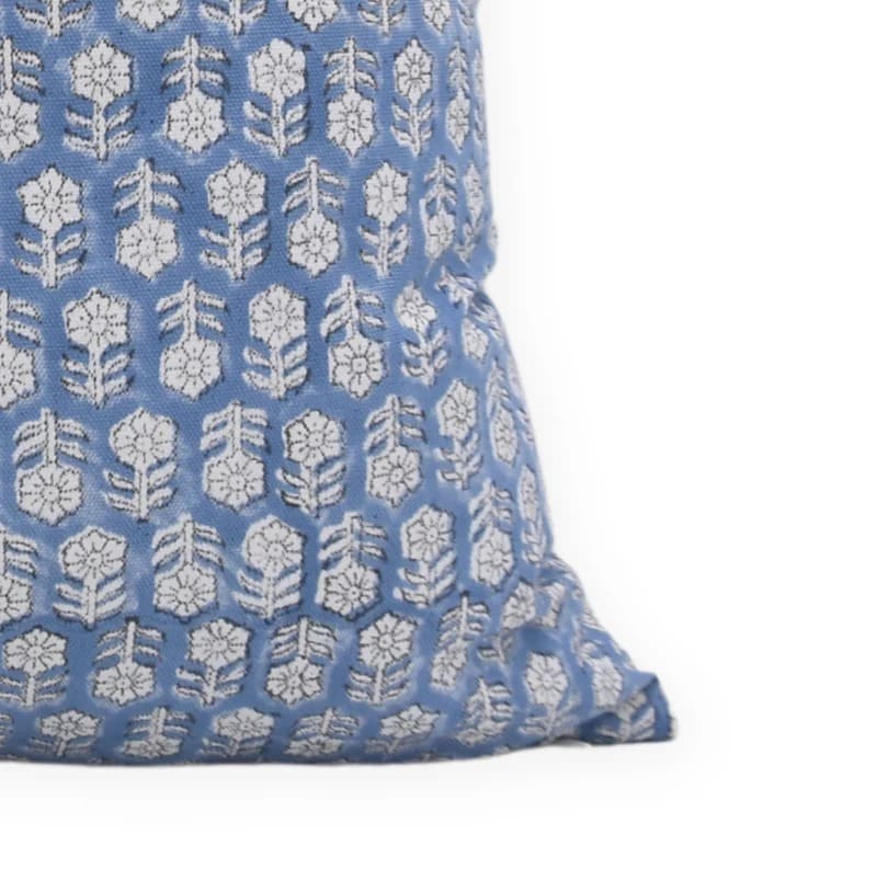 Handmade Blue Floral Throw Cover - Tulsi Buti