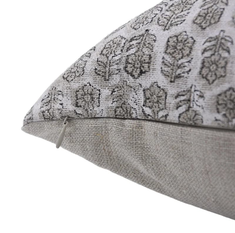 Indian Art Linen Gray Tulsi Buti Pillow Cover