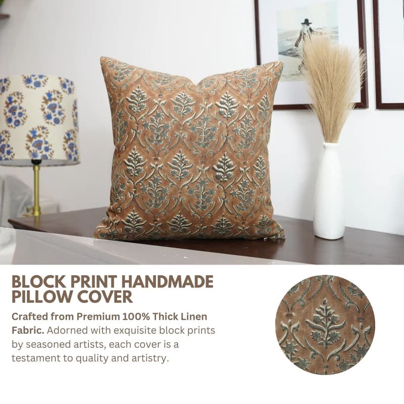 Handcrafted Floral Linen Pillow Cover - Vishal Pushp