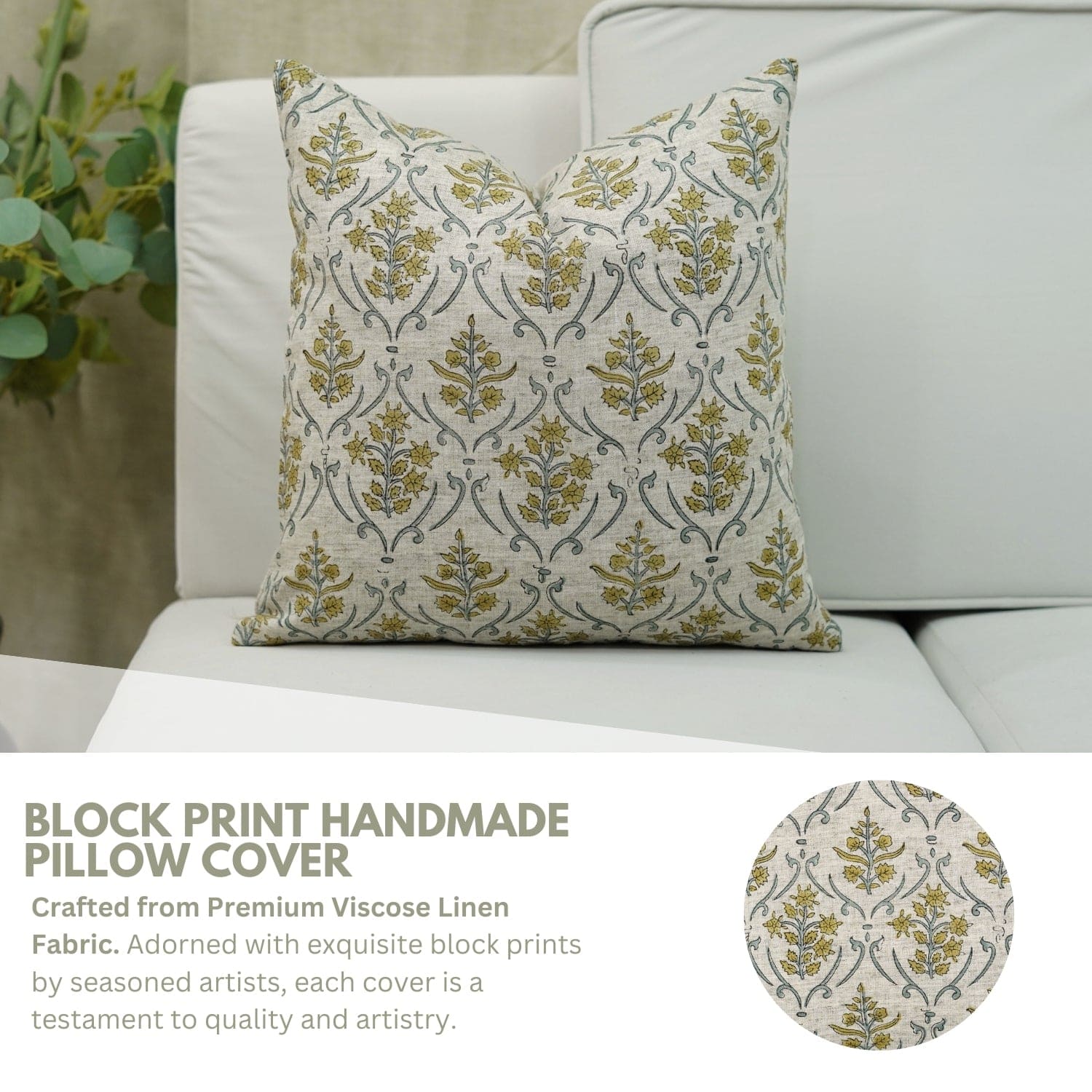 Handcrafted Vishalpushp Linen Cushion Cover