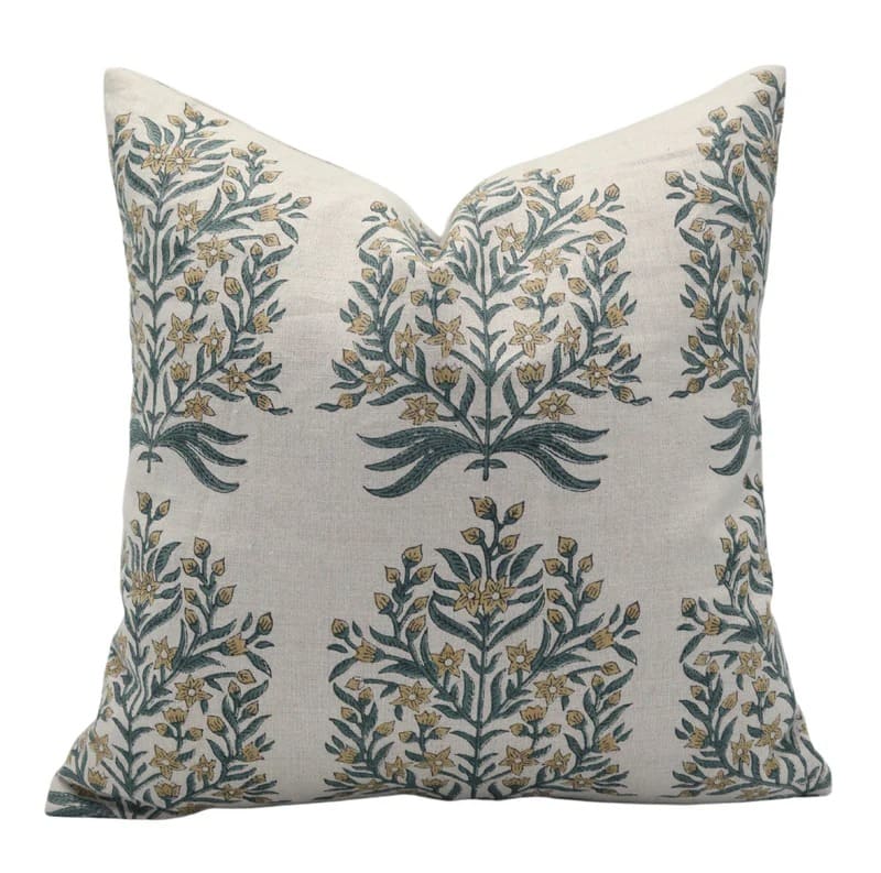 Floral block print pillow cover