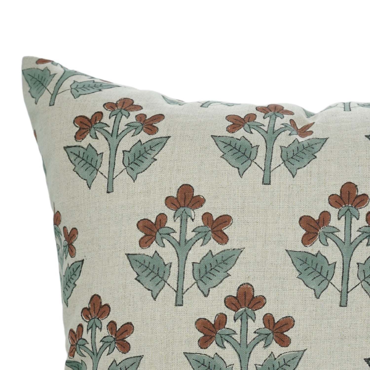 Handblock print cushion cover by Fab Divine in Chahat design, pure linen fabric