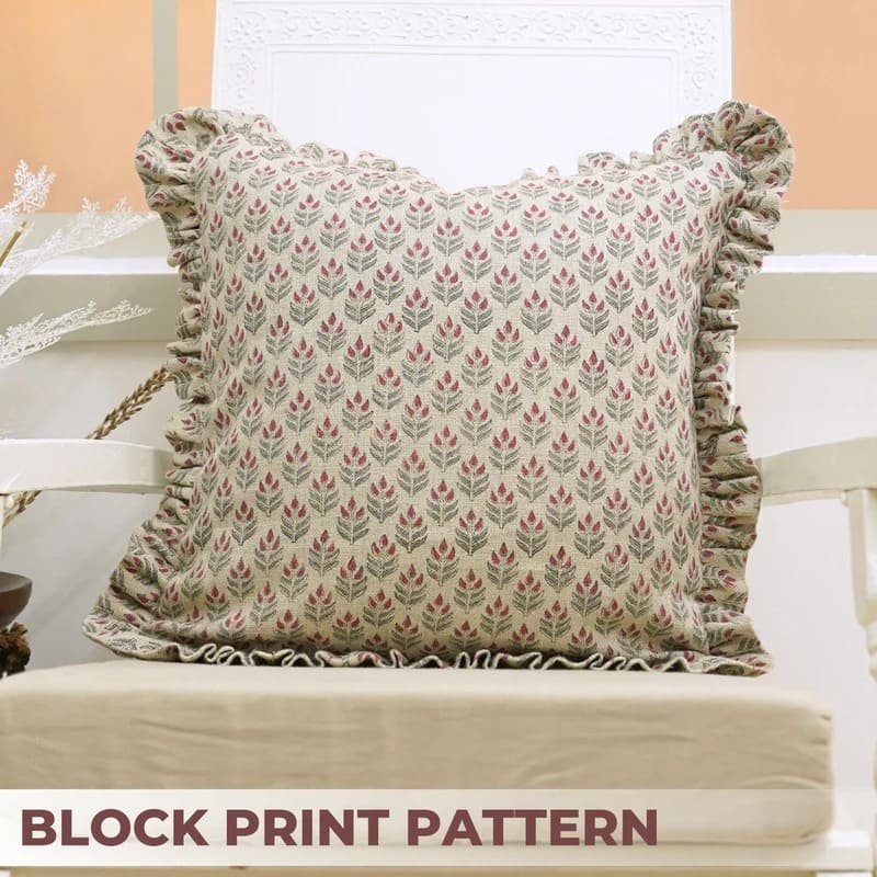 Gray Floral Thick Linen Frill Throw Cover || Alia