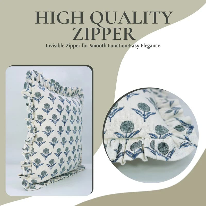 Gray Floral Linen Frill Cushion Case || Genda Pushp