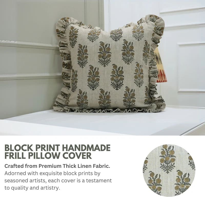 Block print pillow cover, natural cotton fabric, cozy style